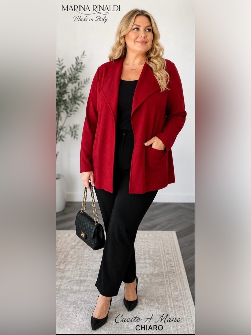 Marina Rinaldi Chiaro Red Wool Open Front Drape Jacket Italy Plus Size 21 NWT